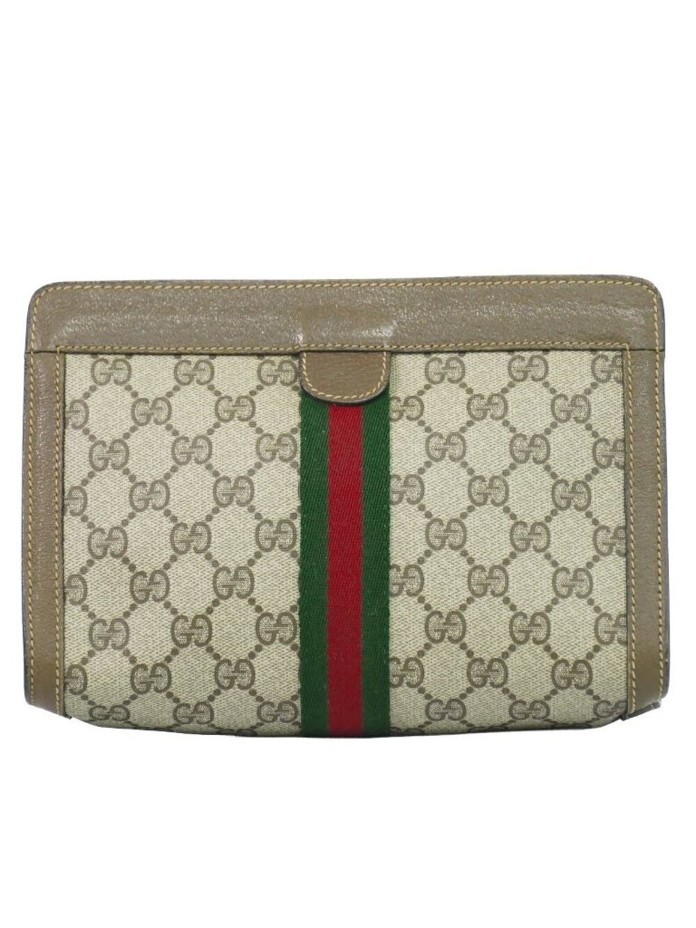 Gucci Vintage Sherry Line GG Supreme Clutch Beige